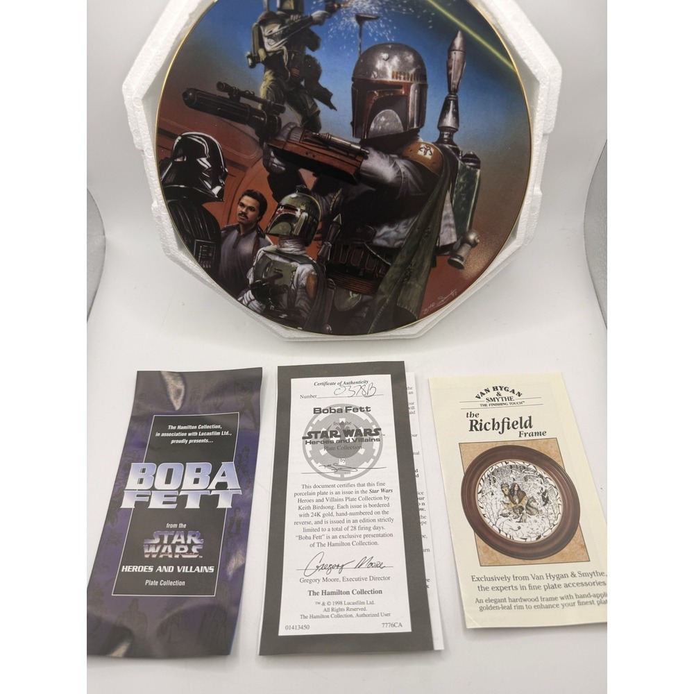 Boba Fett Star Wars Hamilton Collection Plate Heroes and Villains 1997 W/COA
